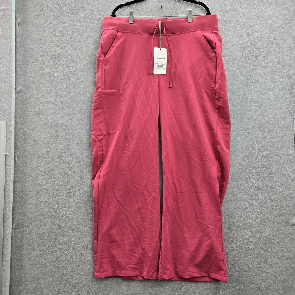 Mandala Women Scrub Pants XL Pink Cargo Equa-Tek High Waist Wide Leg Petite NWT